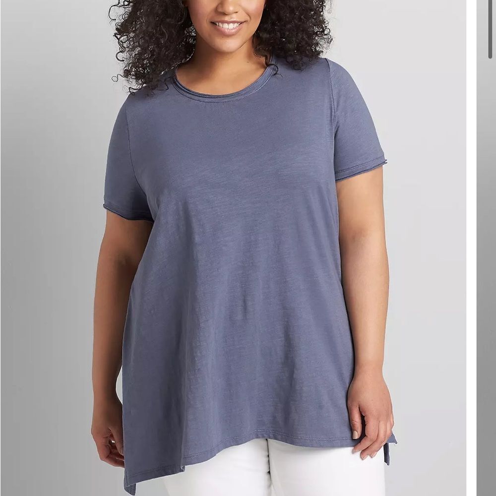 Lane Bryant Short Sleeve Scoop Raw Edge Neck Top